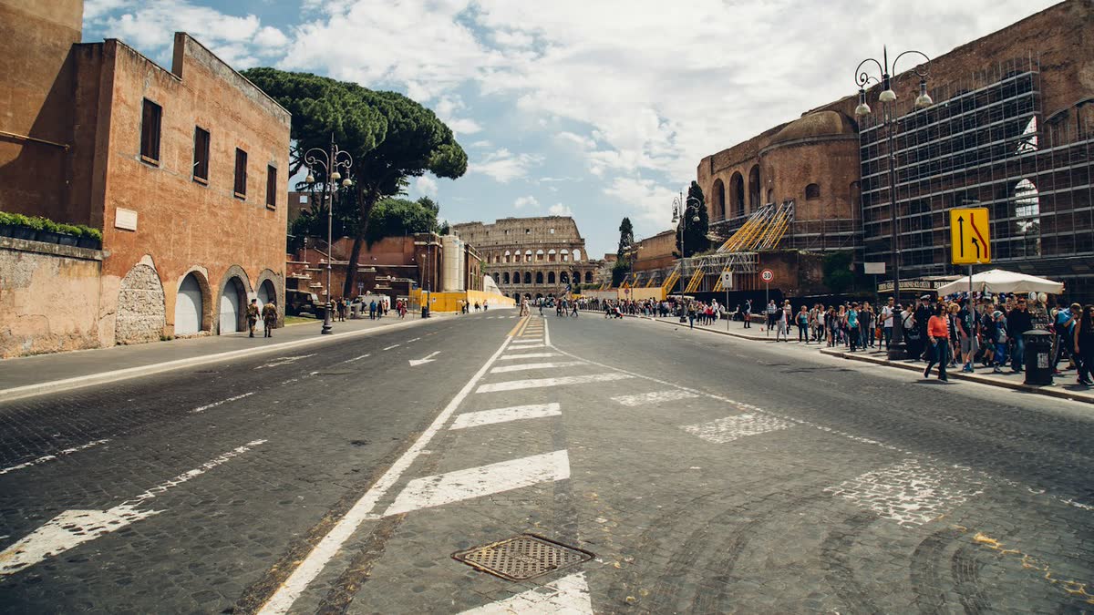 Street leading to the Colosseum in Rome, Italy